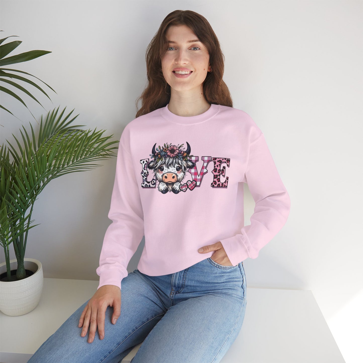 Floral Highland Cow Love Crewneck Sweatshirt