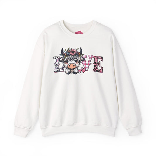 Floral Highland Cow Love Crewneck Sweatshirt
