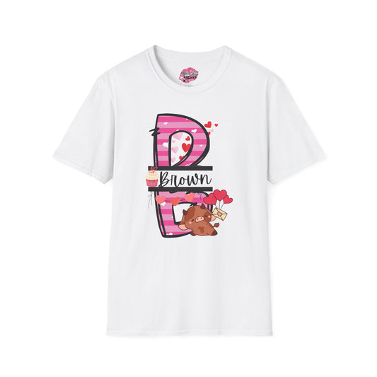 Valentine's Monogram Highland Cow Softstyle Unisex Tee