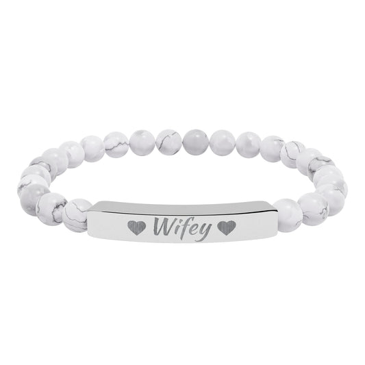Engraved Natural Stone Stretch Bracelet