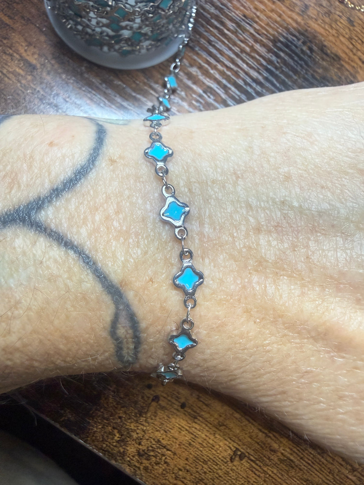 Turquoise Clover Chain 7” Bracelet