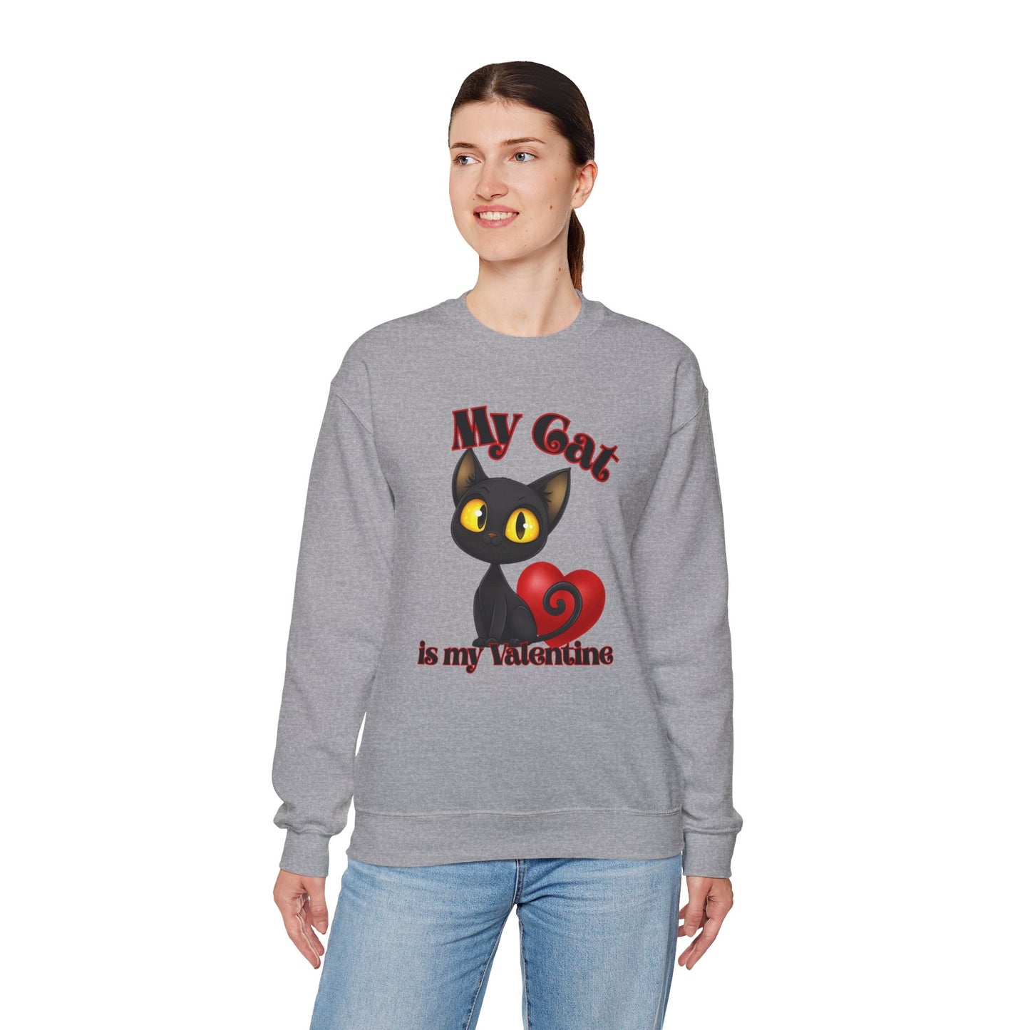 My Cat is My Valentine Cute Black Cat Unisex Crewneck