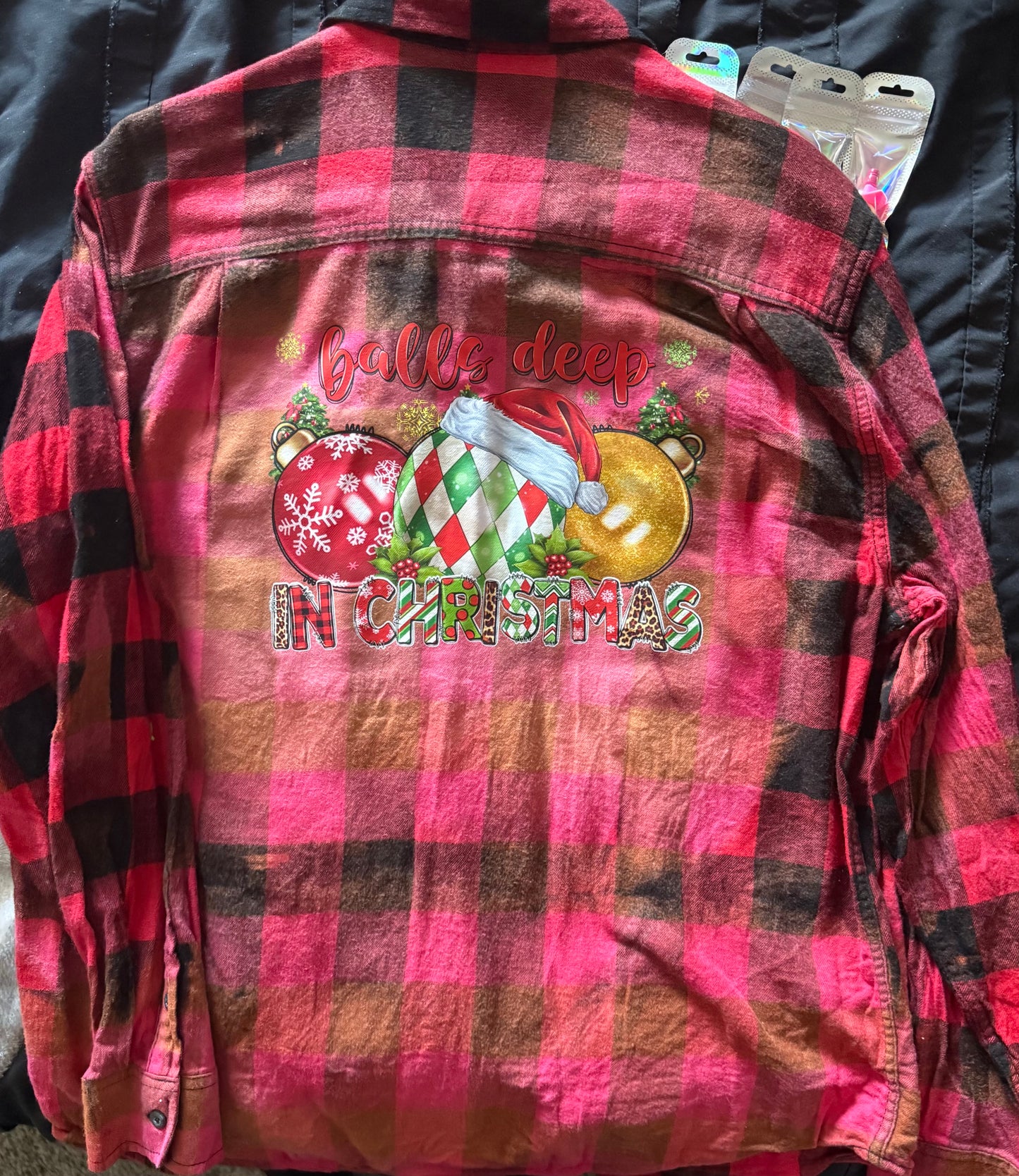 Balls Deep in Christmas Bleached Flannel -Lg