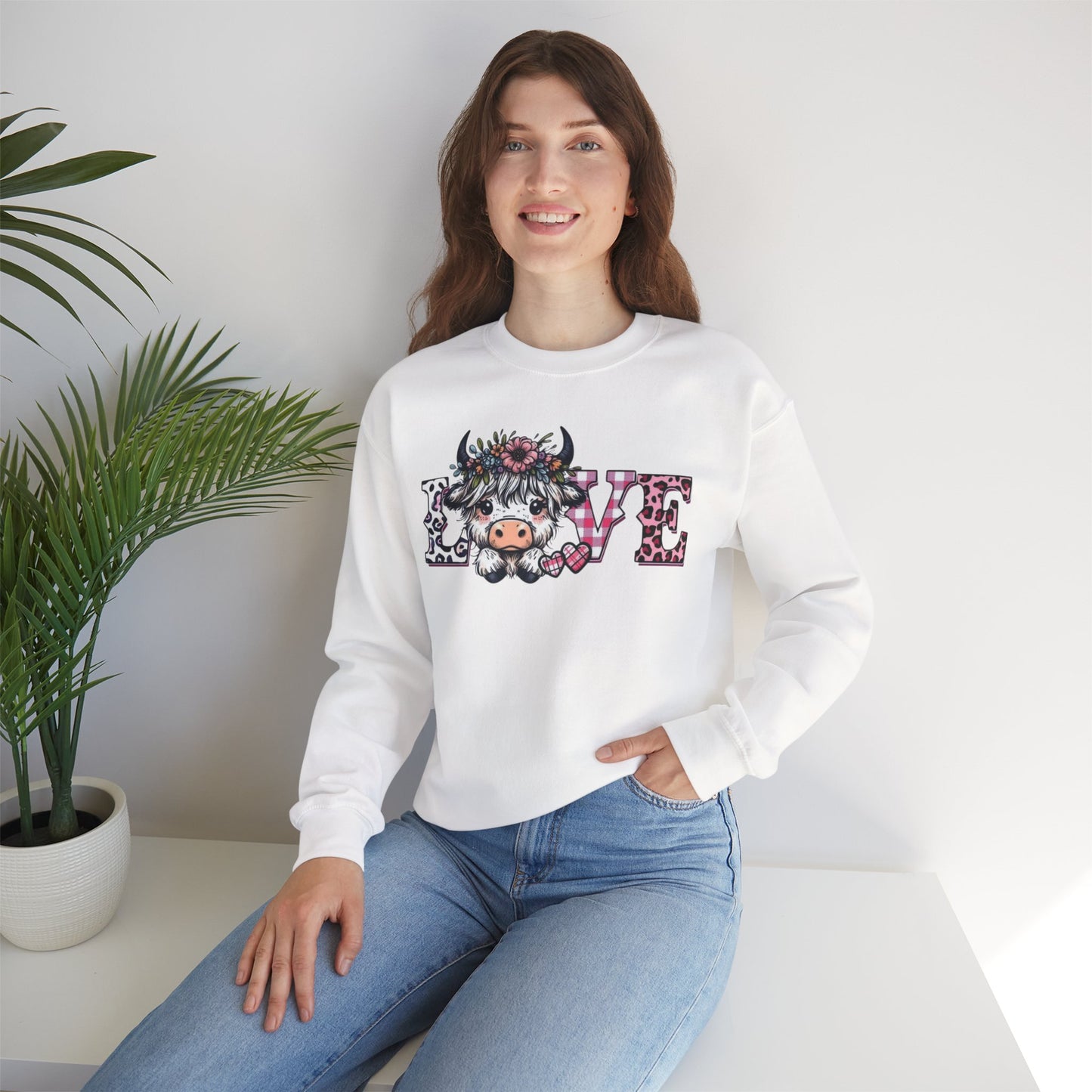 Floral Highland Cow Love Crewneck Sweatshirt