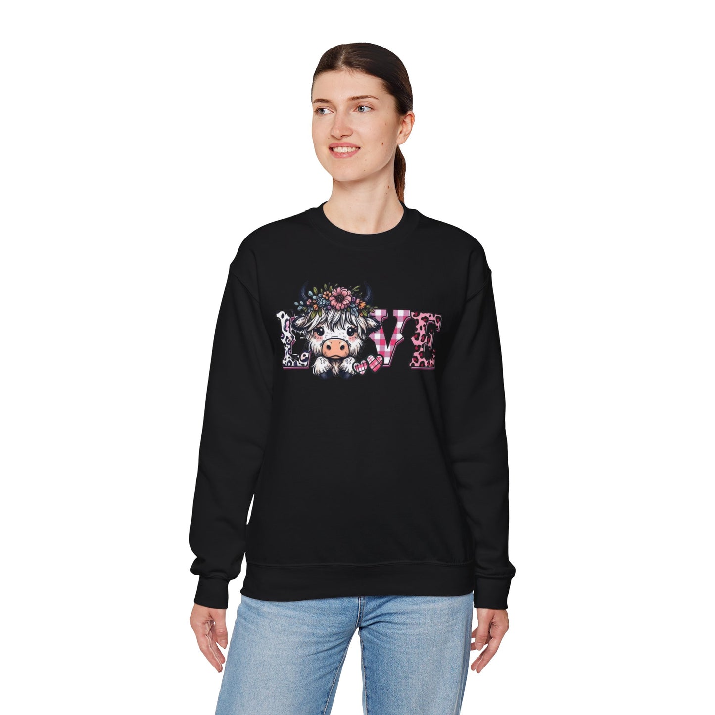 Floral Highland Cow Love Crewneck Sweatshirt