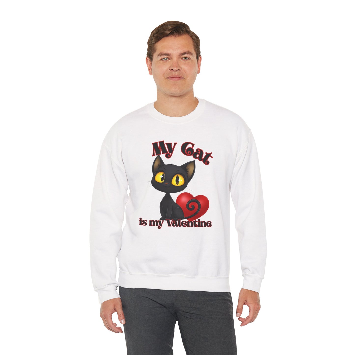 My Cat is My Valentine Cute Black Cat Unisex Crewneck