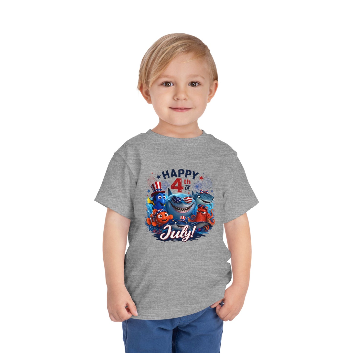 "Happy 4th of July" Patriotic Sea Creatures Toddler Tee