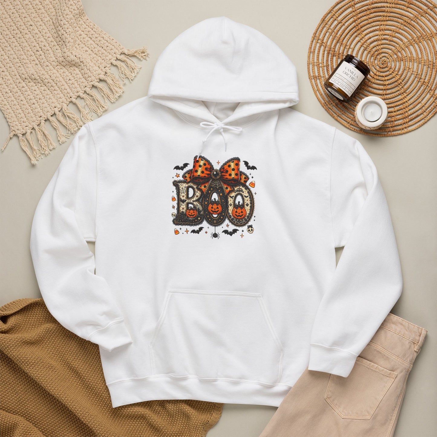 Halloween "Boo" Hoodie – Cute Leopard Bow Pumpkin Design