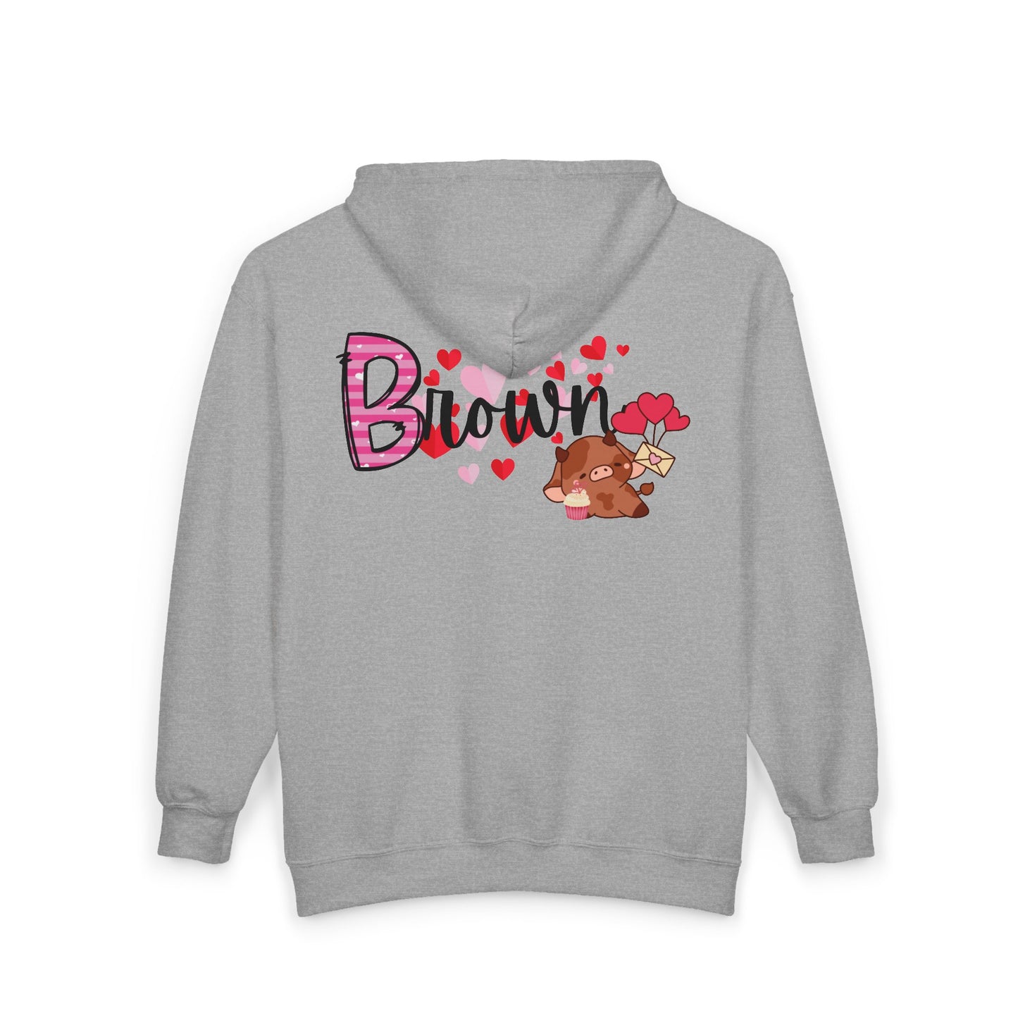 Valentine's Monogram Highland Cow Zippered Hoodie