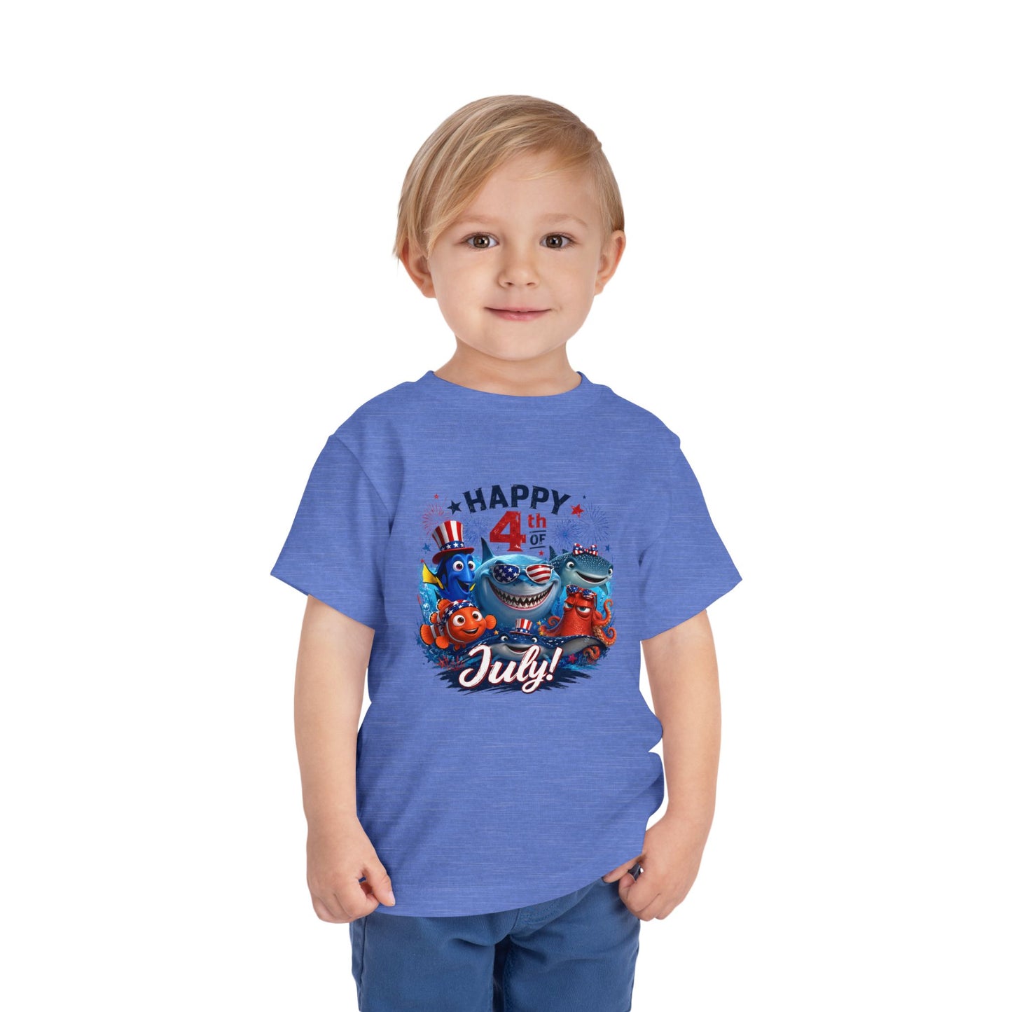 "Happy 4th of July" Patriotic Sea Creatures Toddler Tee