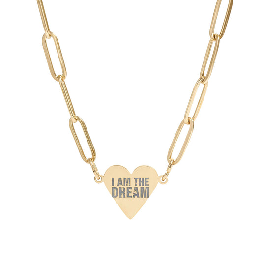 Paperclip Heart Necklace — Engraved “I Am The Dream” Pendant