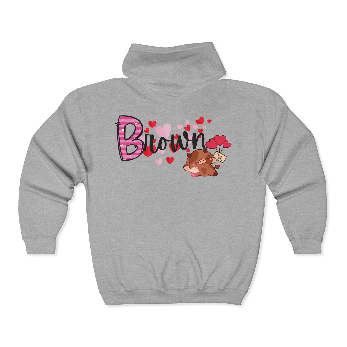 Valentine's Monogram Highland Cow Zippered Hoodie