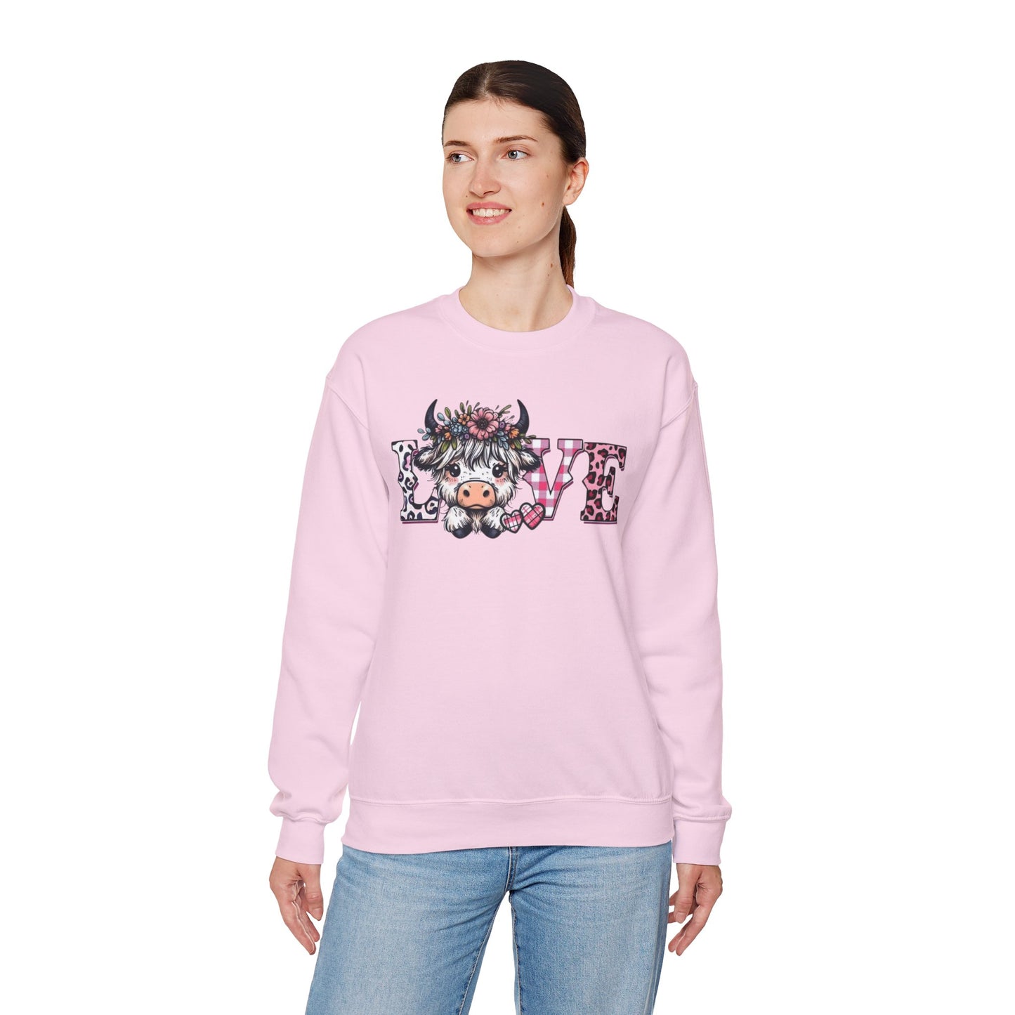Floral Highland Cow Love Crewneck Sweatshirt