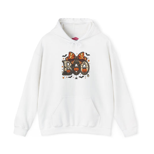 Halloween "Boo" Hoodie – Cute Leopard Bow Pumpkin Design