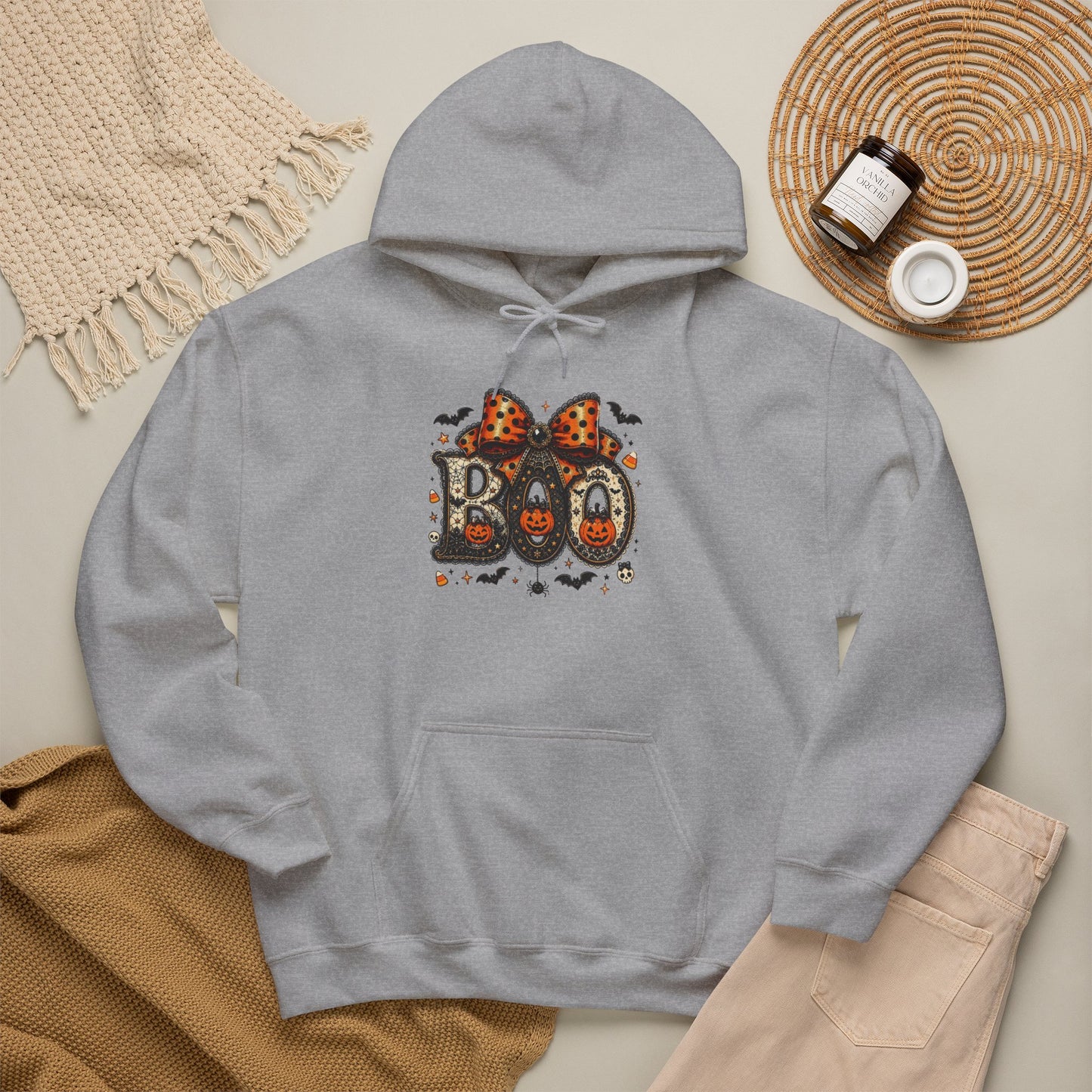 Halloween "Boo" Hoodie – Cute Leopard Bow Pumpkin Design