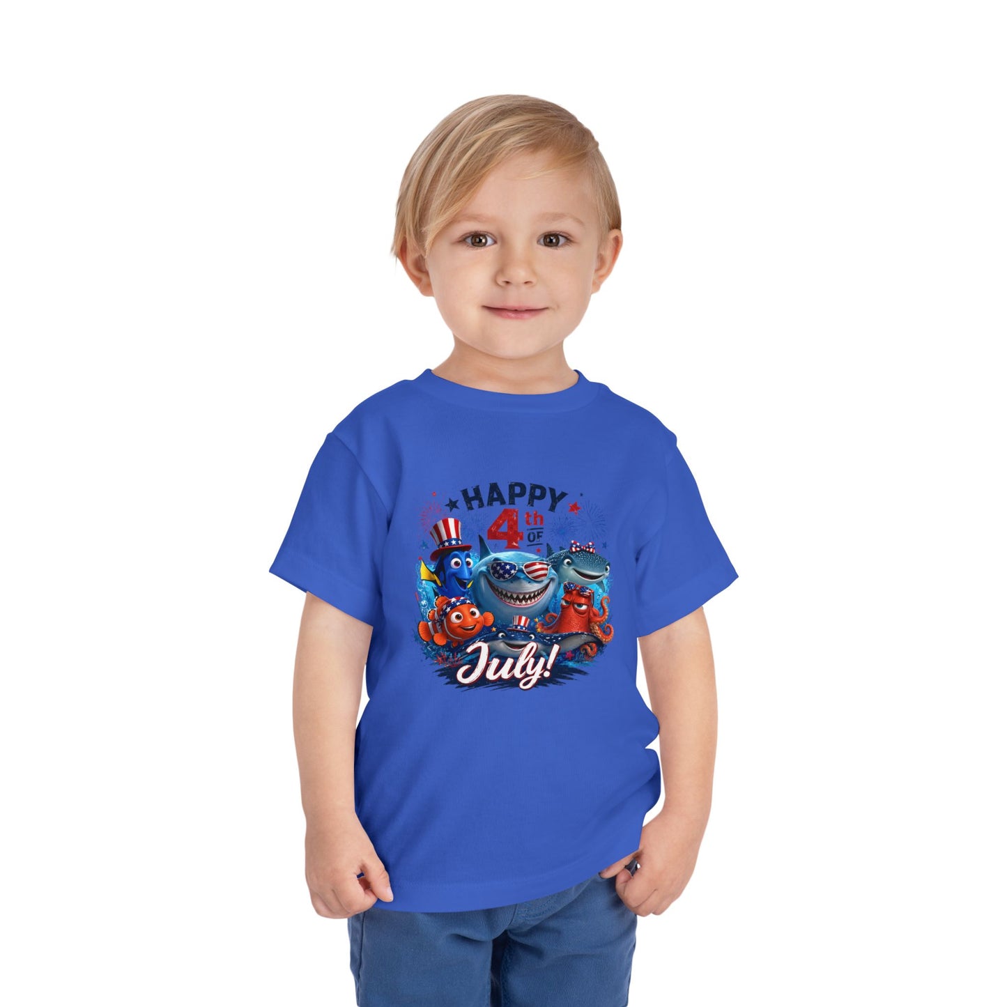 "Happy 4th of July" Patriotic Sea Creatures Toddler Tee