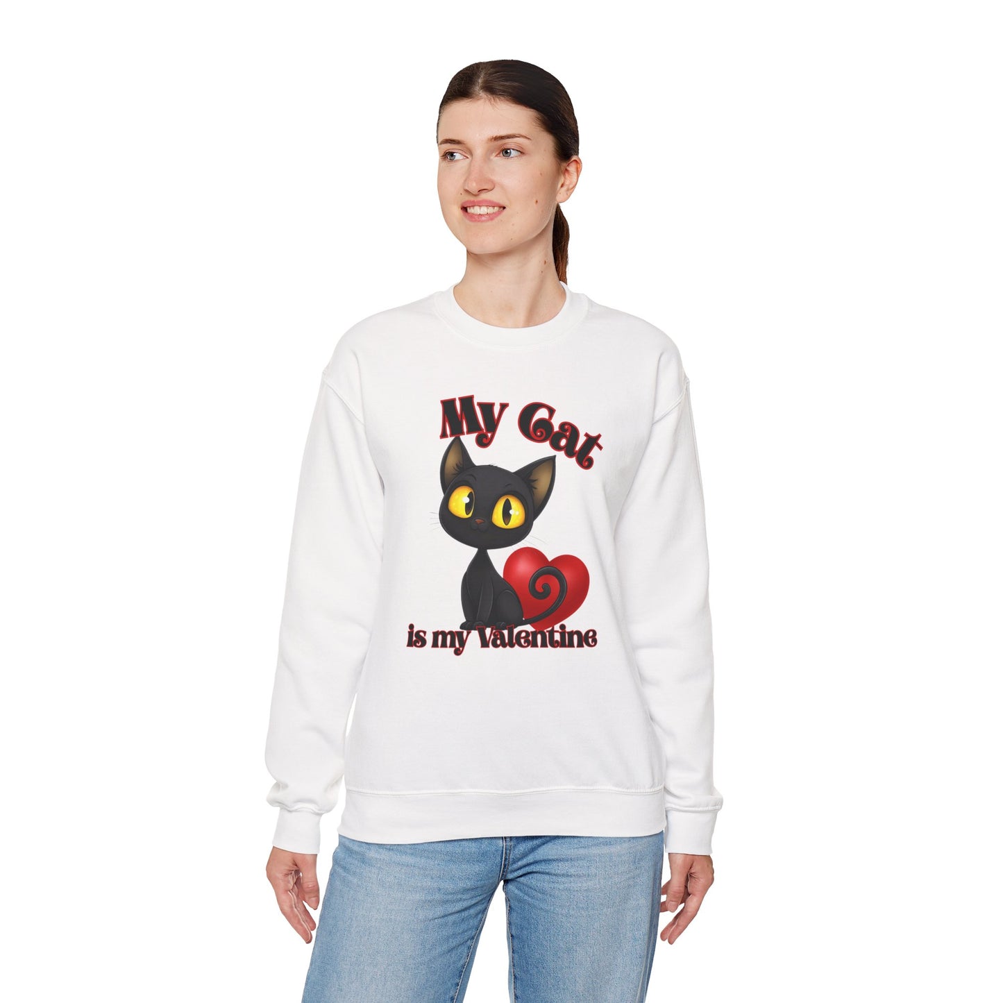My Cat is My Valentine Cute Black Cat Unisex Crewneck