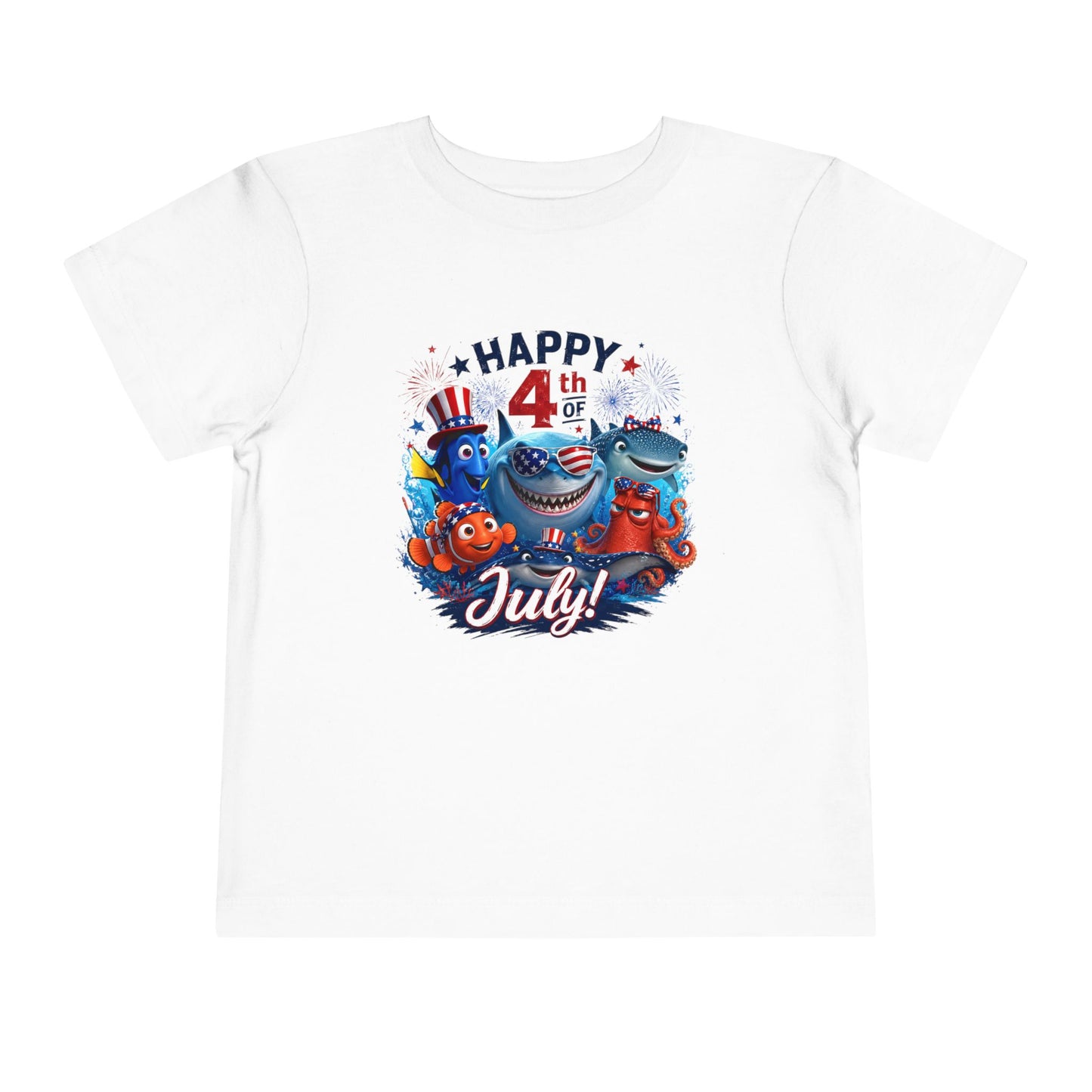 "Happy 4th of July" Patriotic Sea Creatures Toddler Tee