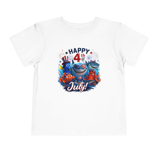 "Happy 4th of July" Patriotic Sea Creatures Toddler Tee