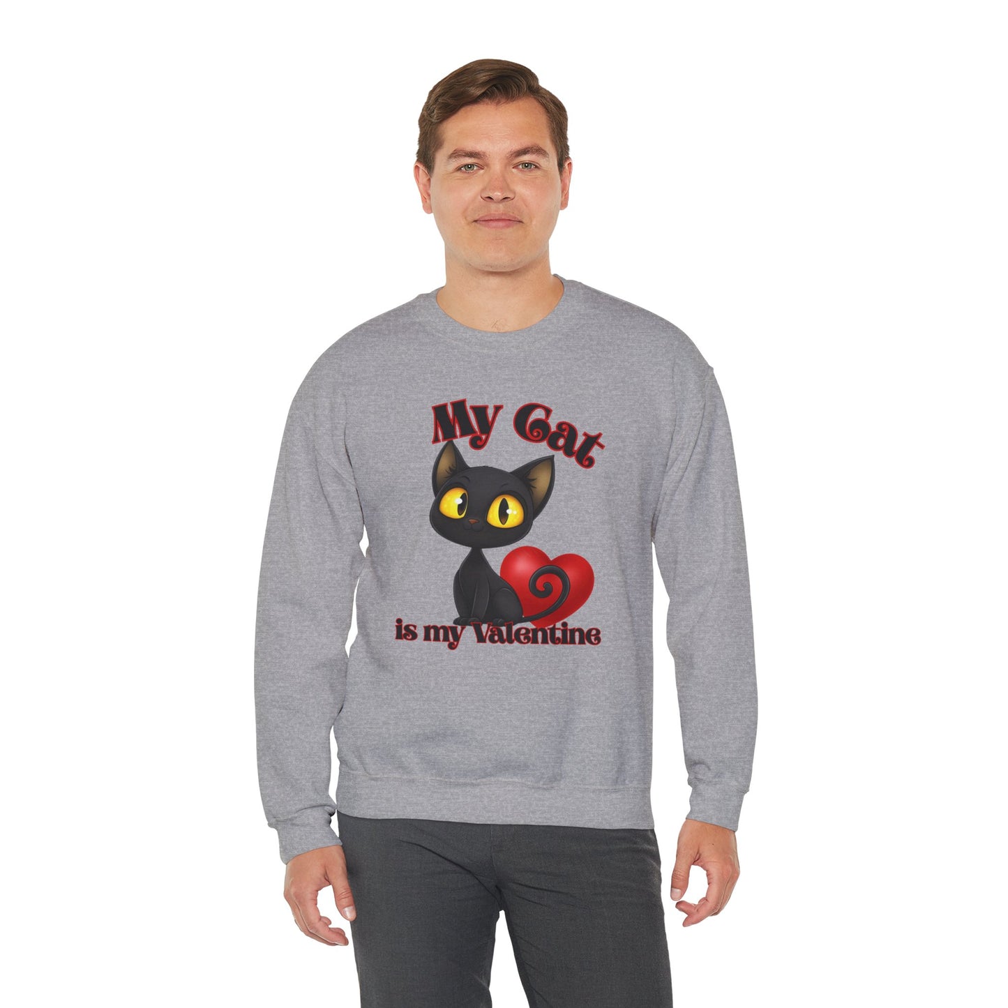 My Cat is My Valentine Cute Black Cat Unisex Crewneck