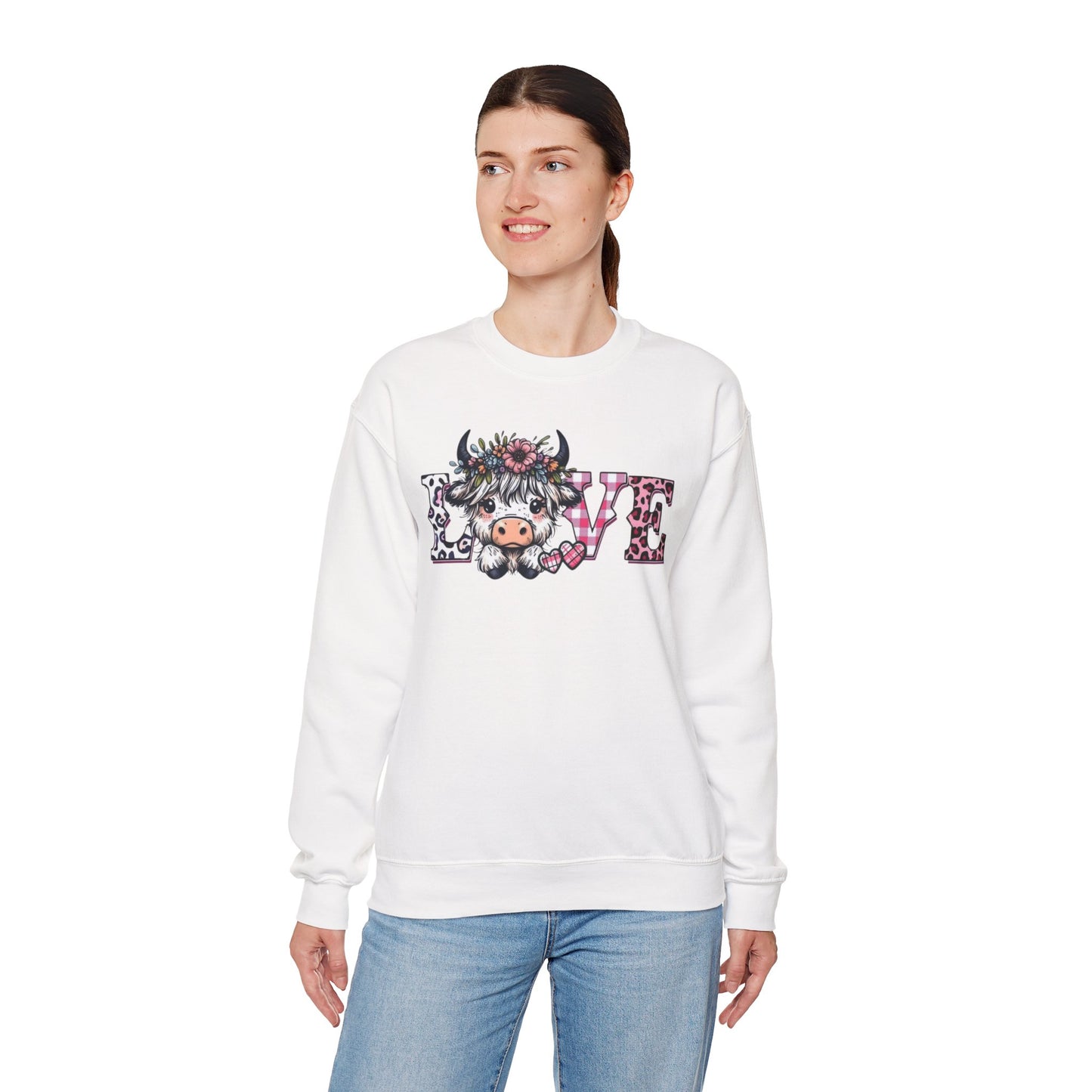 Floral Highland Cow Love Crewneck Sweatshirt