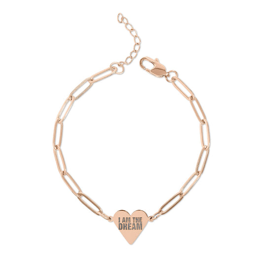 Engraved Paperclip Heart Bracelet — Personalized 'I AM THE DREAM' Gold/Rose