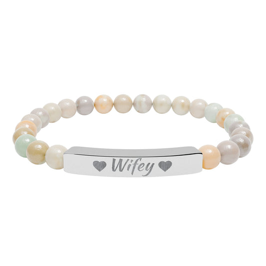 Engraved Natural Stone Stretch Bracelet