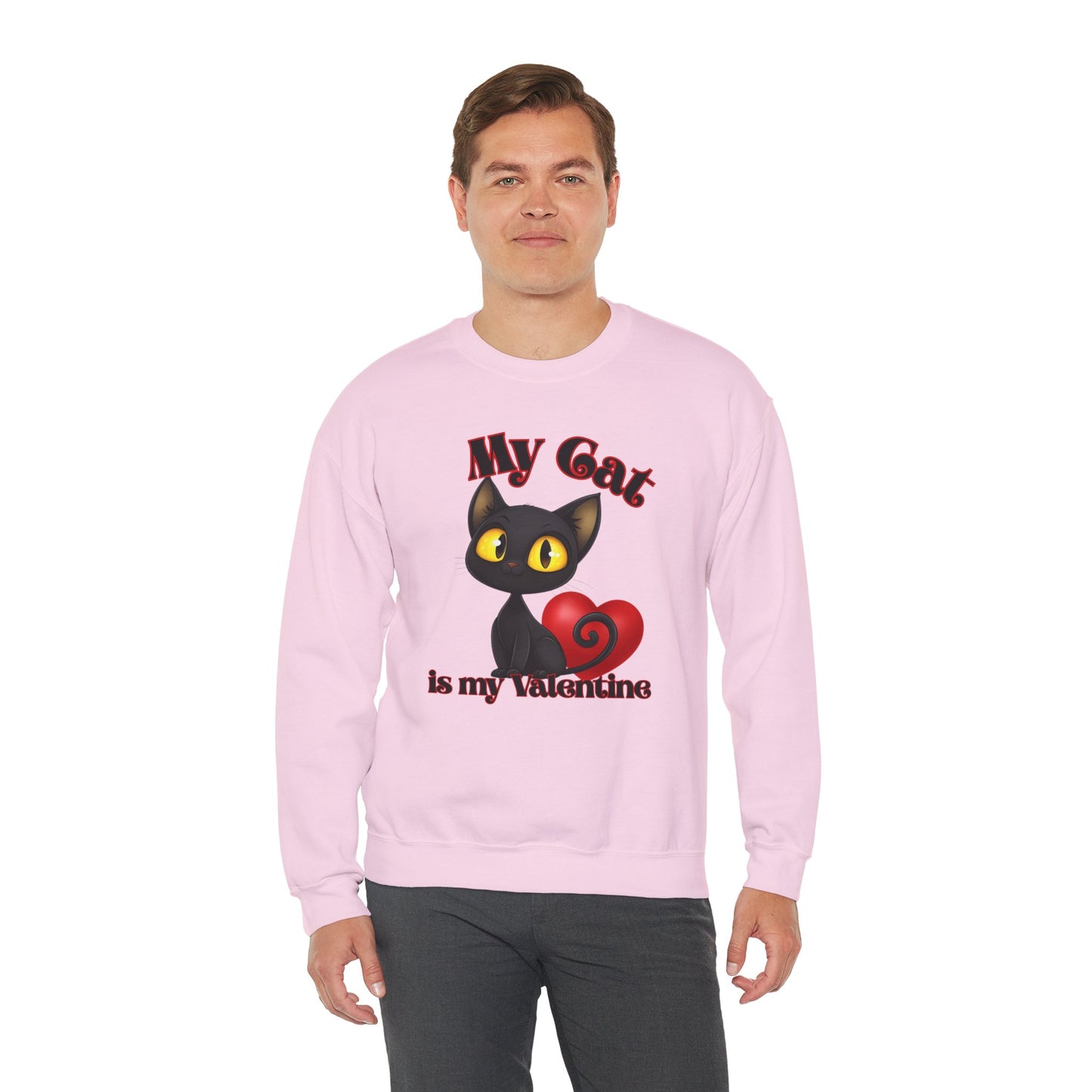 My Cat is My Valentine Cute Black Cat Unisex Crewneck