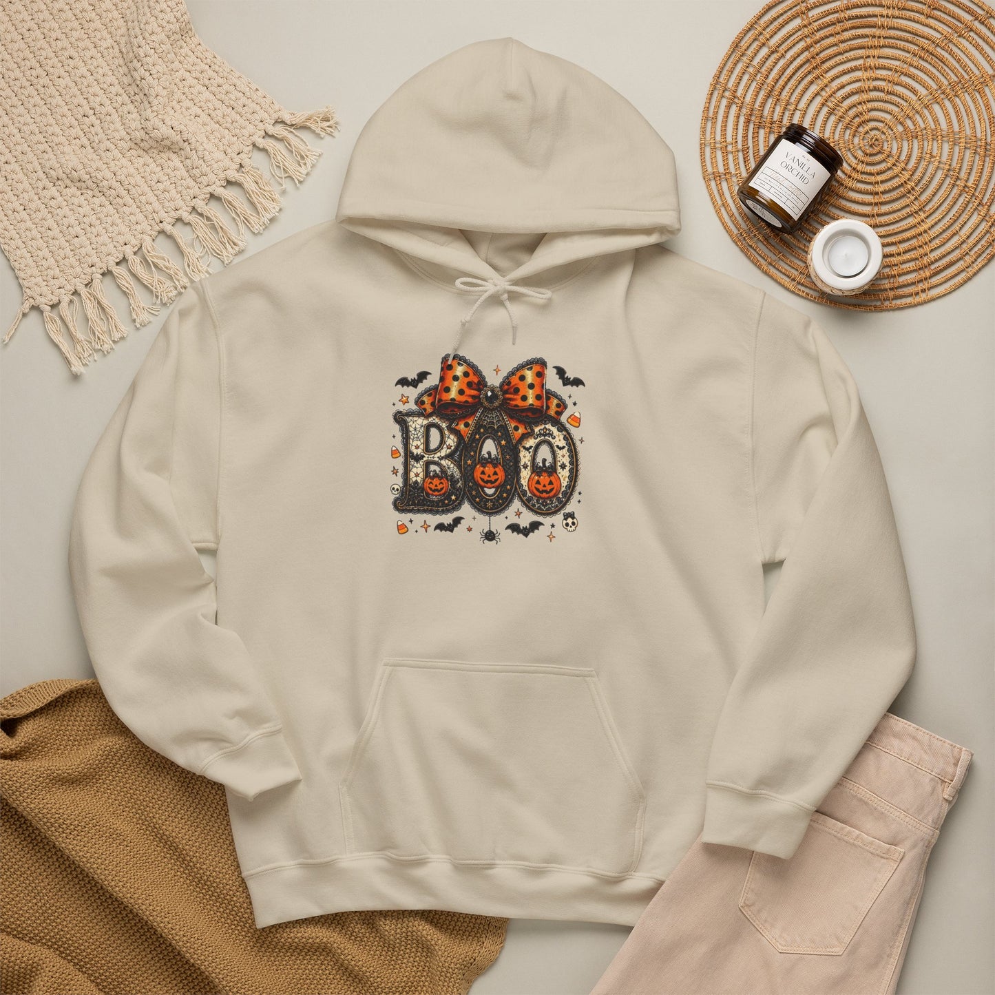 Halloween "Boo" Hoodie – Cute Leopard Bow Pumpkin Design