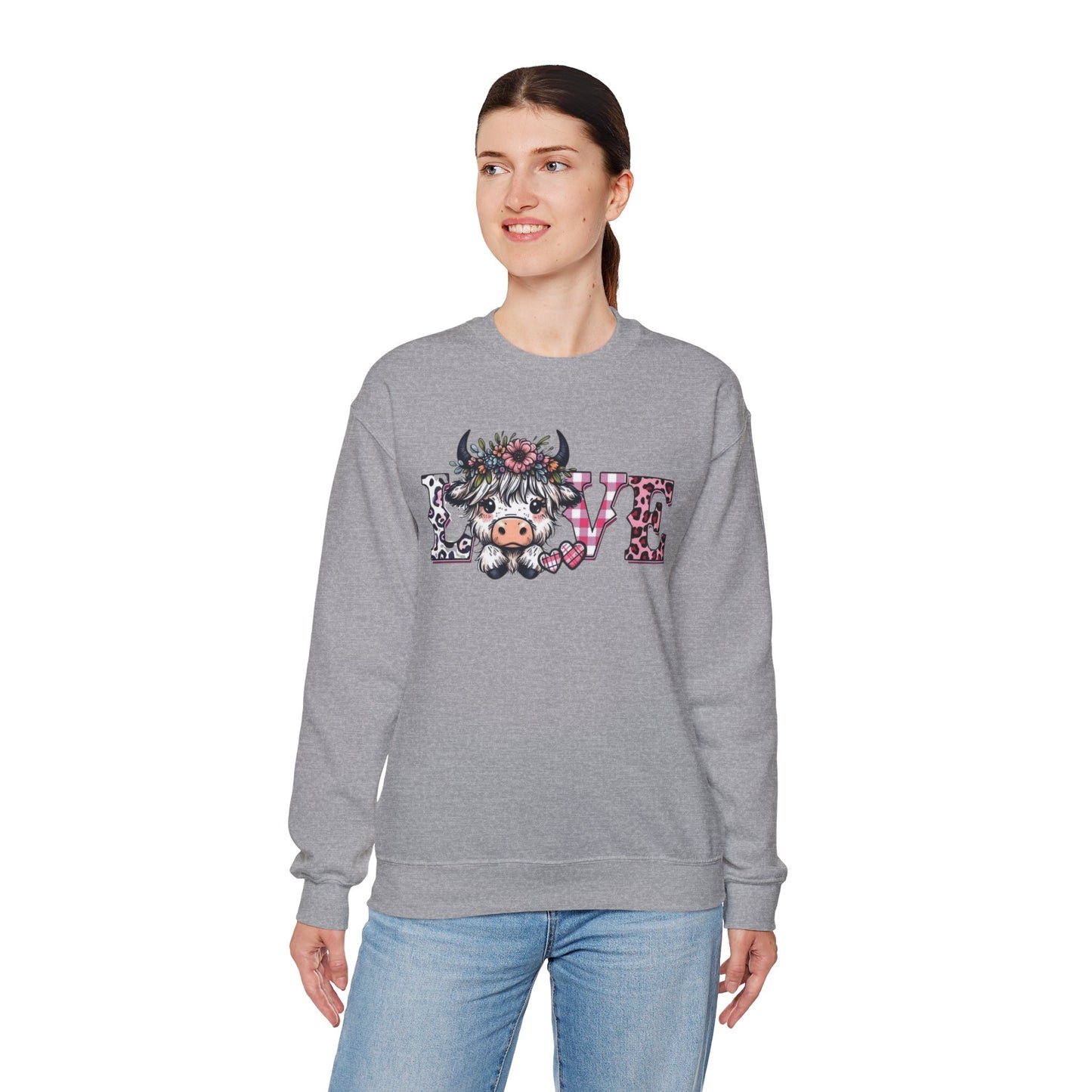 Floral Highland Cow Love Crewneck Sweatshirt