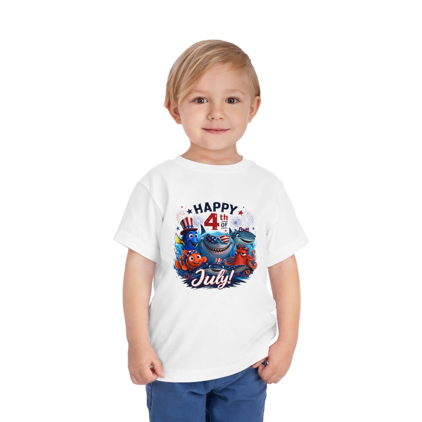 "Happy 4th of July" Patriotic Sea Creatures Toddler Tee