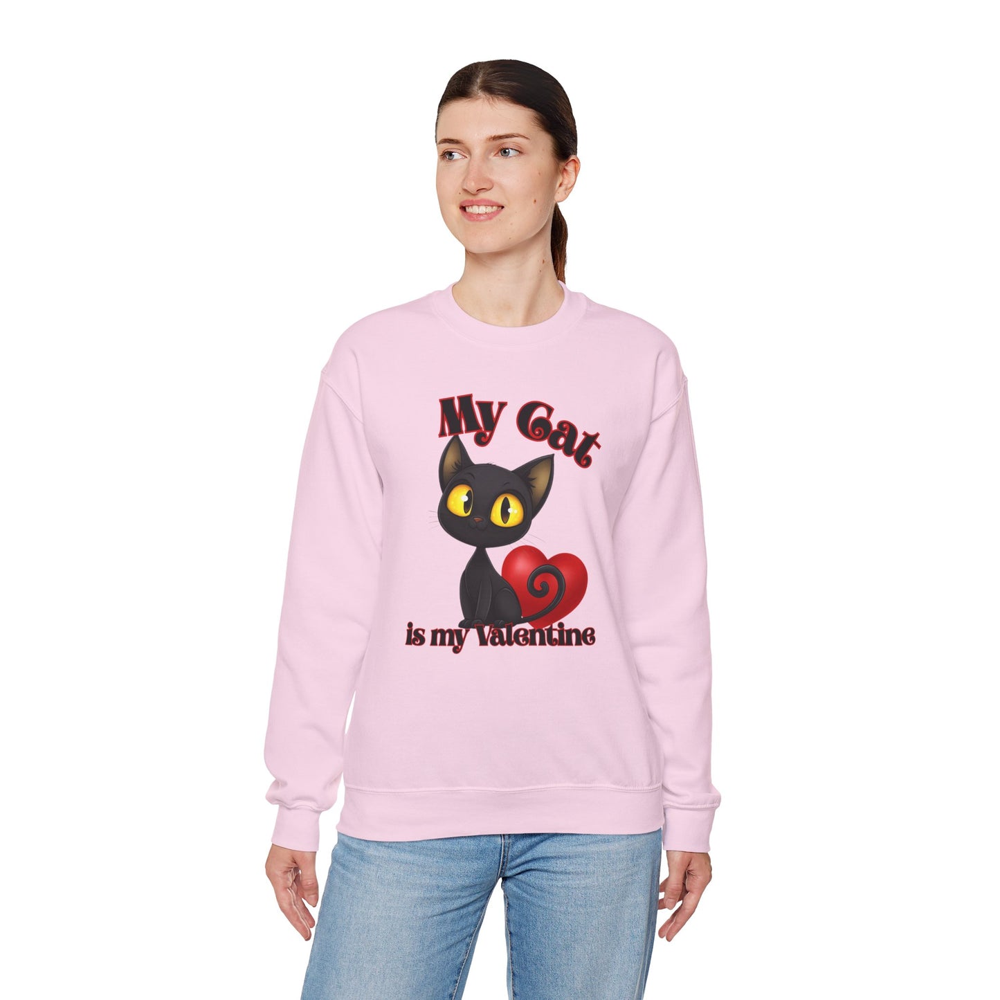 My Cat is My Valentine Cute Black Cat Unisex Crewneck