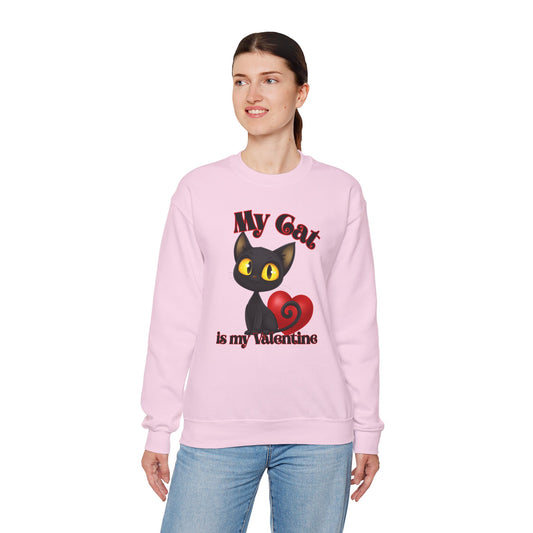 My Cat is My Valentine Cute Black Cat Unisex Crewneck